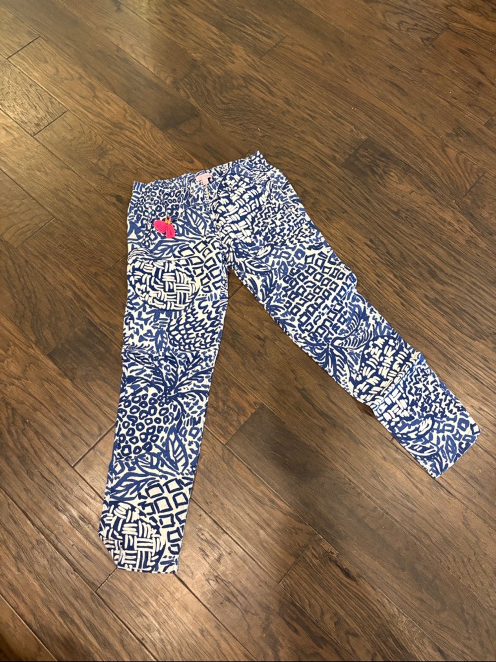Lilly Pulitzer Blue & White Printed Linen Pants
